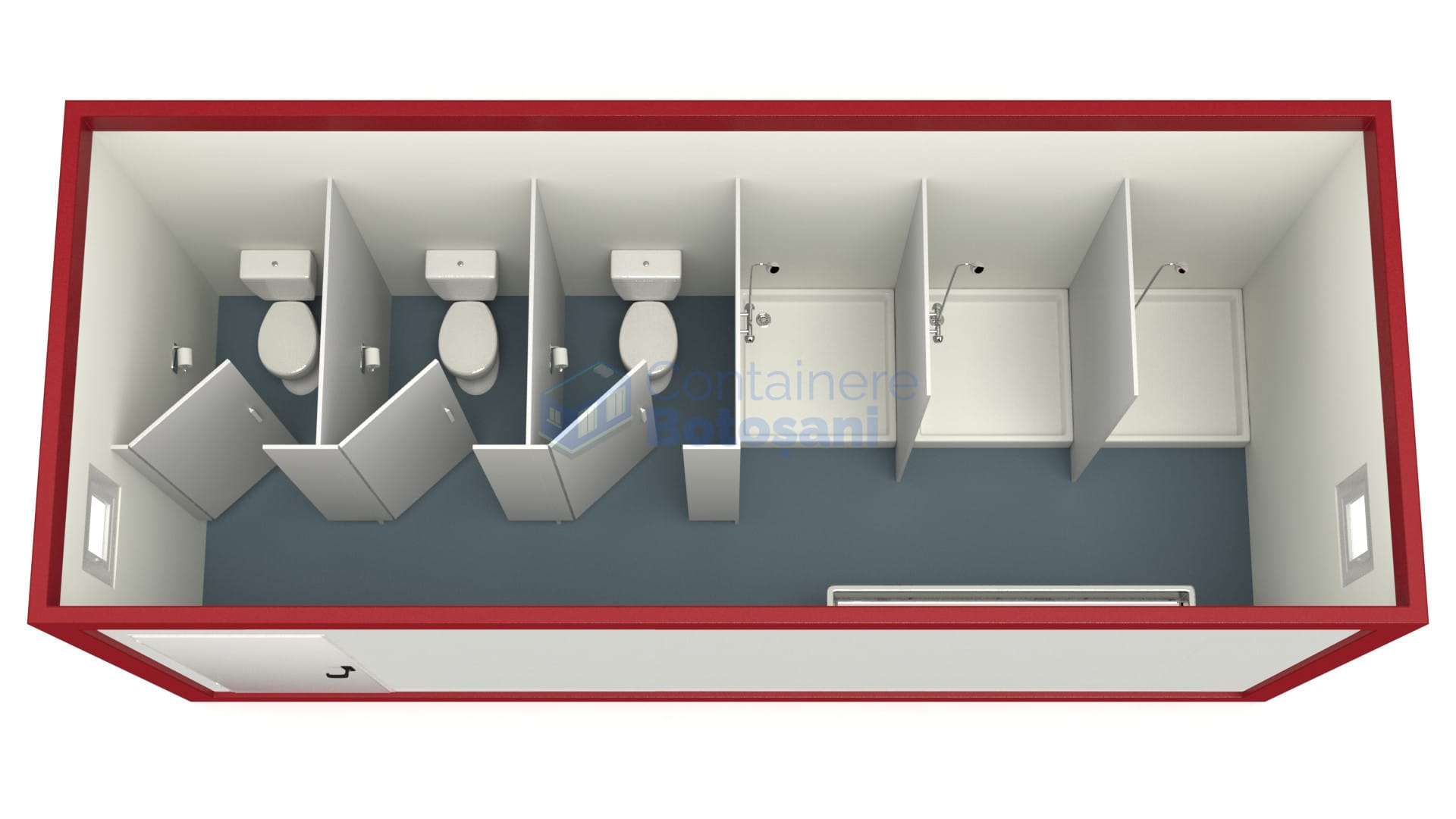 container sanitar botosani 6metri 3dusuri 3wc rosu
